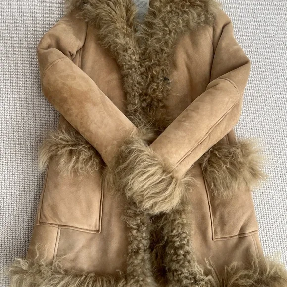 Zara NTW Women's Tan Genuine suede/ Shearling fur Coat - Picture 10 of 12